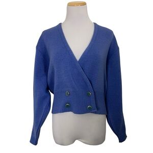 Vintage Pendleton Wool V Neck Cardigan Sweater Womens L Purple Green Buttons 80s